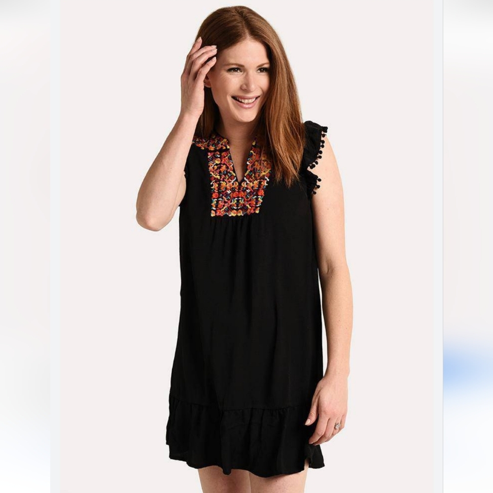 Anthropologie THML Embroidered Bib Dress